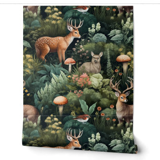 Twilight Forest Friends Botanical Wallpaper