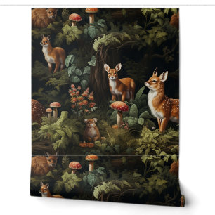 Twilight Forest Friends Botanical Wallpaper