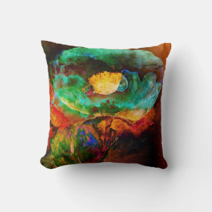 Twilight Green Poppy Throw Pillow