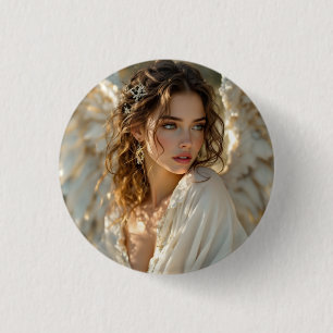 Twilight Guardian – Angel of Gilded Wings 1 Inch Round Button