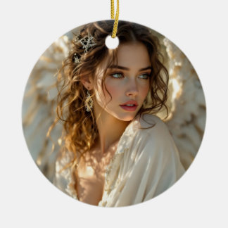 Twilight Guardian – Angel of Gilded Wings Ceramic Ornament