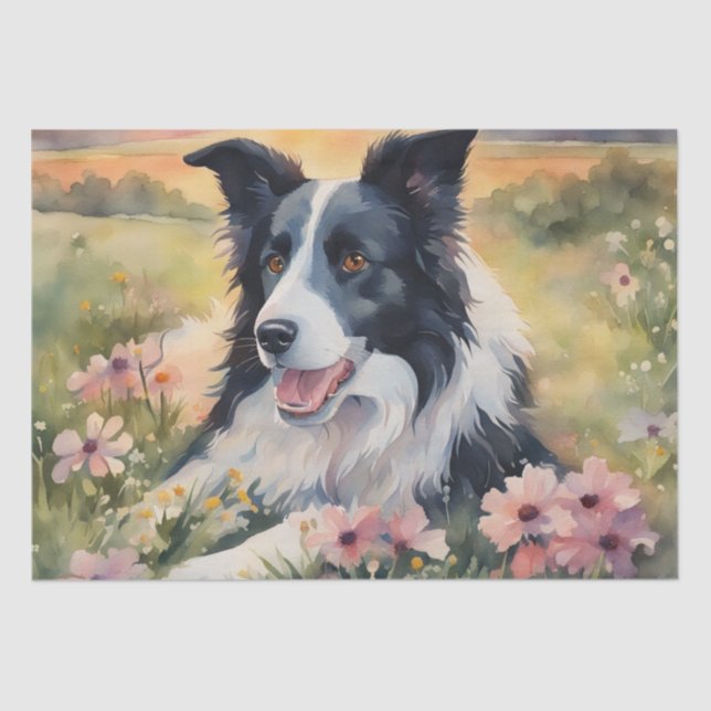 Twilight Harmony: Border Collie Decoupage Tissue Paper (Front)