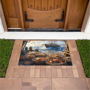 Twilight Harvest Fishermen Collecting Crabs 36x24 Doormat