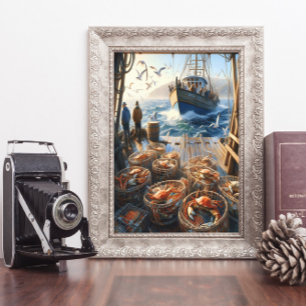 Twilight Harvest Fishermen Collecting Crabs 8x10 Poster