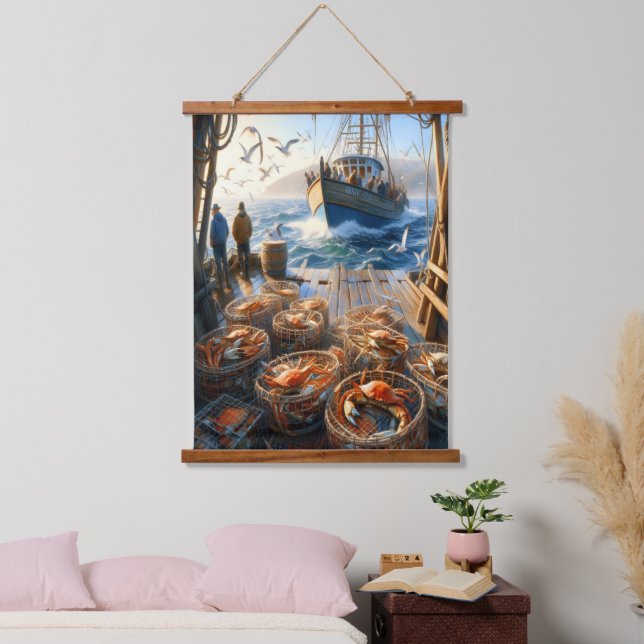 Twilight Harvest Fishermen Collecting Crabs Hanging Tapestry (Bedroom)