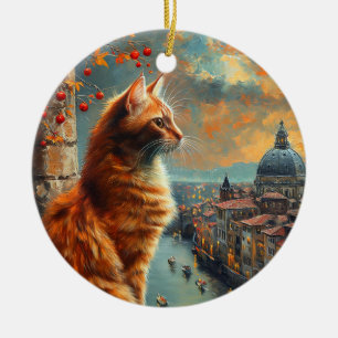 Twilight in Venice   Ginger Cat on a Canal Ceramic Ornament