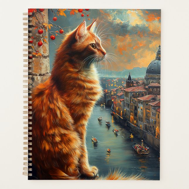 Twilight in Venice | Ginger Cat on a Canal Planner (Front)