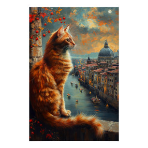 Twilight in Venice Ginger Cat on a Canal Poster