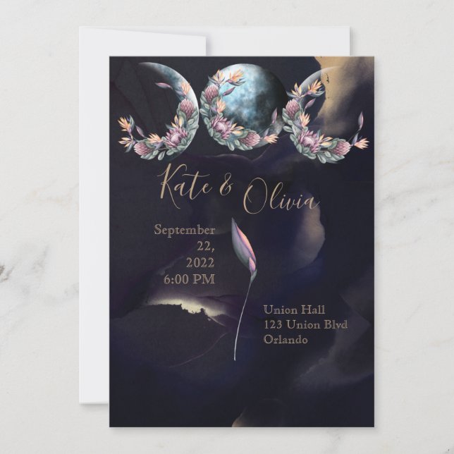 Twilight Moon Phases Dark and Moody Wedding Invitation (Front)