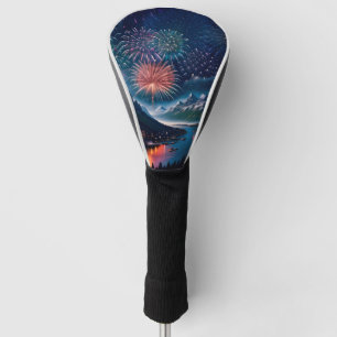 Twilight Mountain with Fireworks Golf Head Cover