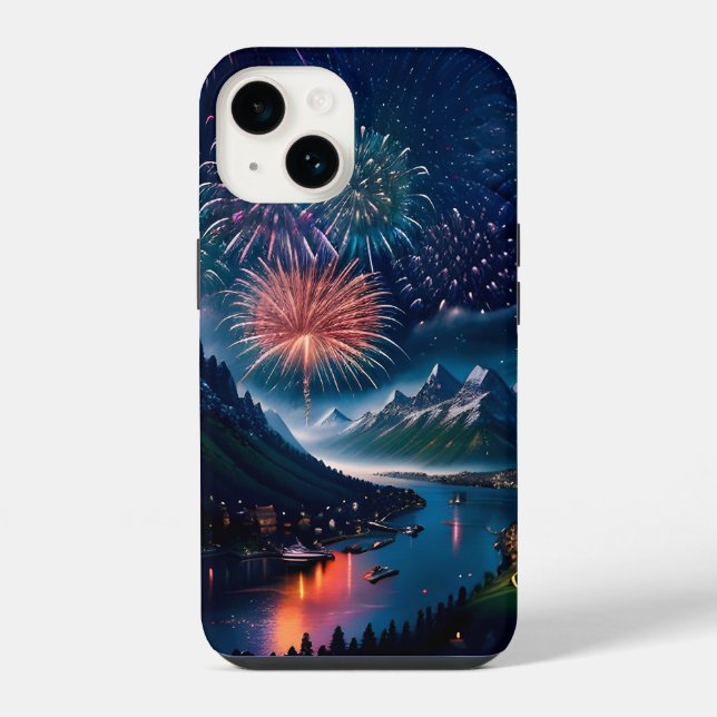 Twilight Mountain with Fireworks iPhone Case (Back)