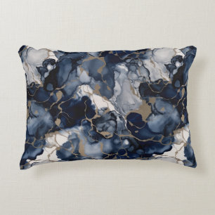 Twilight Navy Blue and Grey with Antique Gold Accent Pillow