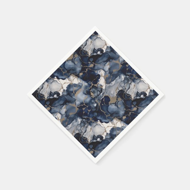 Twilight Navy Blue and Grey with Antique Gold Napkin (Corner)