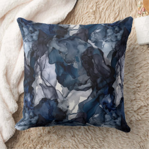 Twilight Navy Blue, Lavender and Grey Alcohol Ink Throw Pillow
