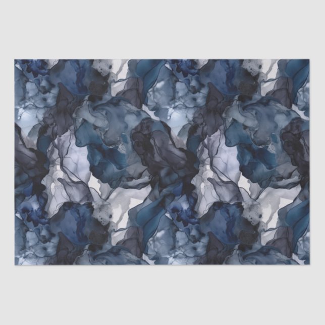 Twilight Navy Blue, Lavender and Grey Alcohol Ink Tissue Paper (Front)