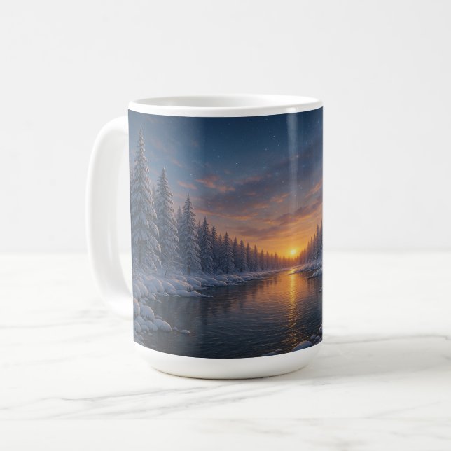 Twilight Over the Winter River Coffee Mug (Front Left)