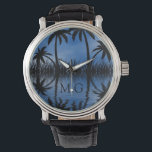 Twilight Palm Trees Silhouettes Tropical Monogram Watch<br><div class="desc">Elegant tropical palm trees monogrammed watch.</div>