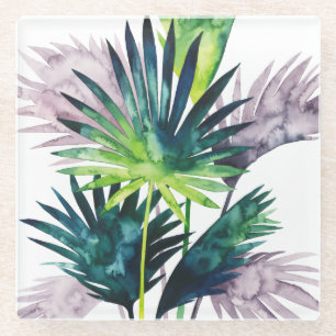 Twilight Palms- Palm Fronds Glass Coaster