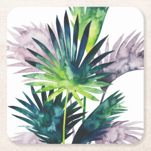 Twilight Palms- Palm Fronds Square Paper Coaster