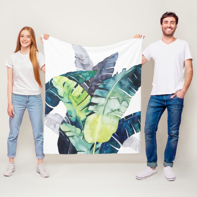 Twilight Palms - Palm Leaves Fleece Blanket (In Situ)