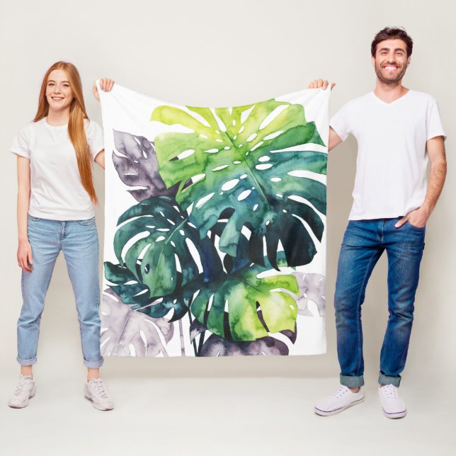 Twilight Palms - Split Leaf Fleece Blanket (In Situ)