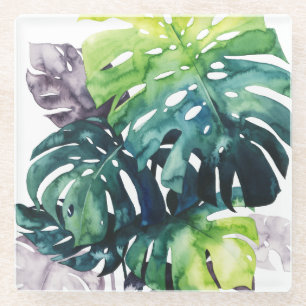 Twilight Palms - Split Leaf Glass Coaster