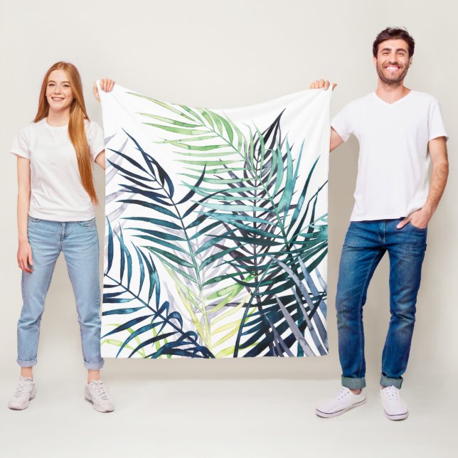 Twilight Palms - Tropical Leaves Fleece Blanket (In Situ)