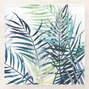 Twilight Palms - Tropical Leaves Glass Coaster