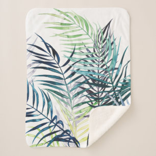 Twilight Palms - Tropical Leaves Sherpa Blanket