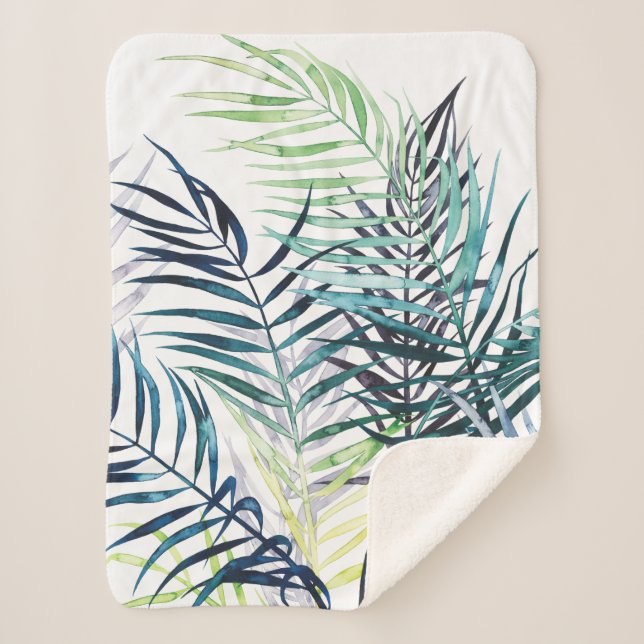 Twilight Palms - Tropical Leaves Sherpa Blanket (Front)