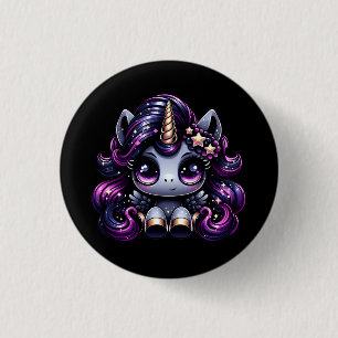 Twilight pony black unicorn glitter 1 inch round button