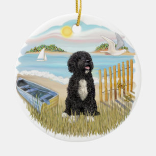 Twilight - Portuguese Water Dog #5 (bw) Ceramic Ornament