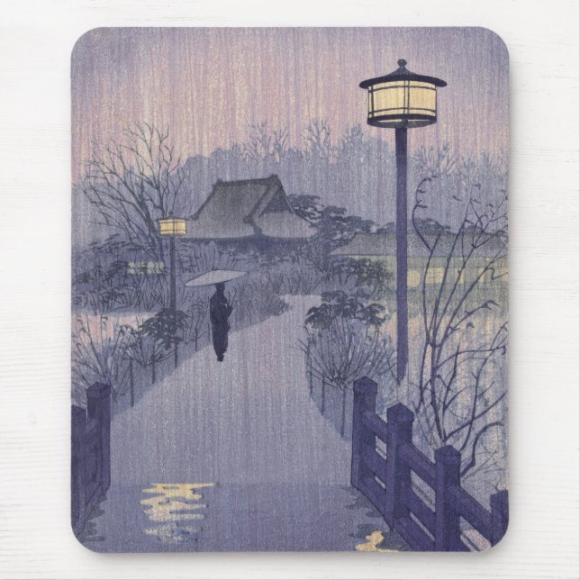 Twilight Rain on Path to Shinobazu in Japan Mouse Pad (Front)