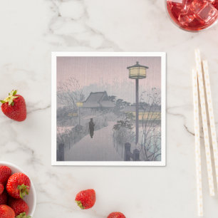 Twilight Rain on Path to Shinobazu in Japan Napkin