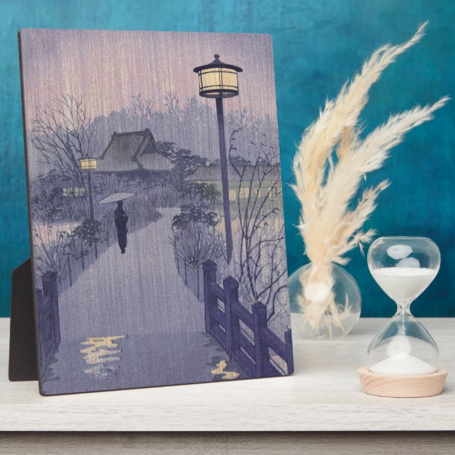 Twilight Rain on Path to Shinobazu in Japan Plaque (Side)