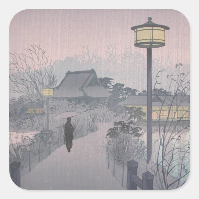 Twilight Rain on Path to Shinobazu in Japan Square Sticker (Front)