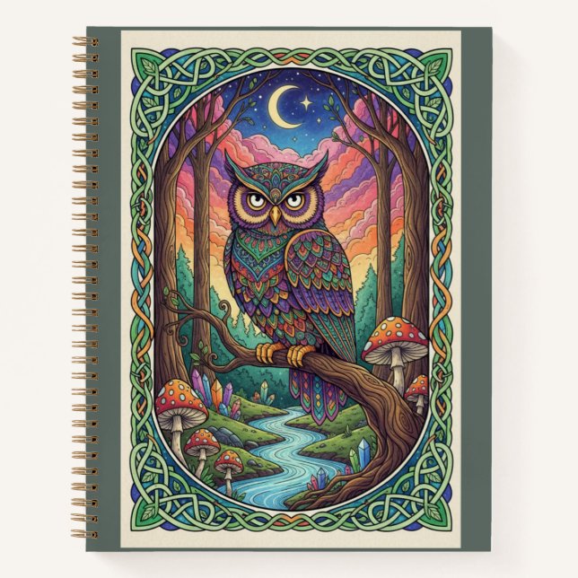 Twilight River Owl Zentangle Forest Journal (Front)
