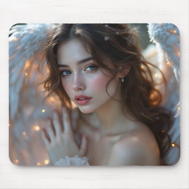 Twilight Seraph – Glowing Angel of Evening Light Mouse Pad (Front)