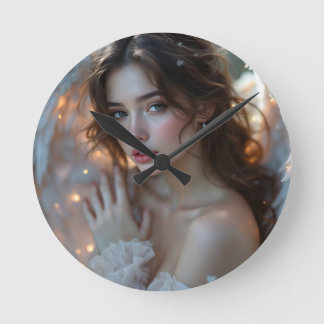 Twilight Seraph – Glowing Angel of Evening Light Round Clock