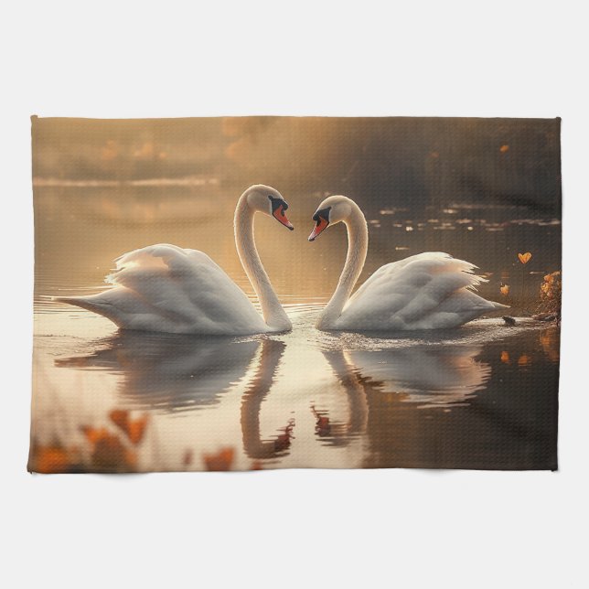 Twilight Serenity - Swans in Love Kitchen Towel (Horizontal)