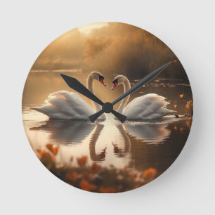 Twilight Serenity - Swans in Love Round Clock
