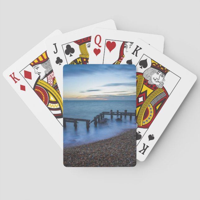 Twilight Sky Over Shoreline and Breakwaters Playing Cards (Back)