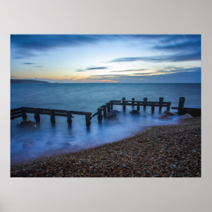 Twilight Sky Over Shoreline and Breakwaters Poster
