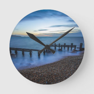 Twilight Sky Over Shoreline and Breakwaters Round Clock