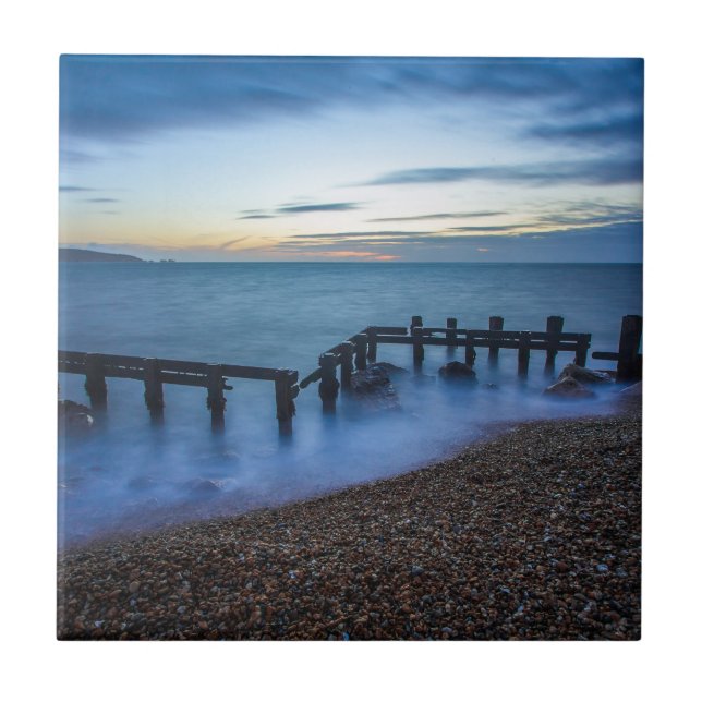 Twilight Sky Over Shoreline and Breakwaters Tile (Front)