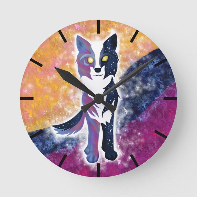 Twilight Sky Wolf Round Clock (Front)