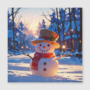 Twilight Snowman on Festive Street