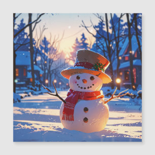 Twilight Snowman on Festive Street