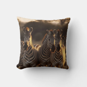 Twilight Stripes: Zebra Family Throw Pillow