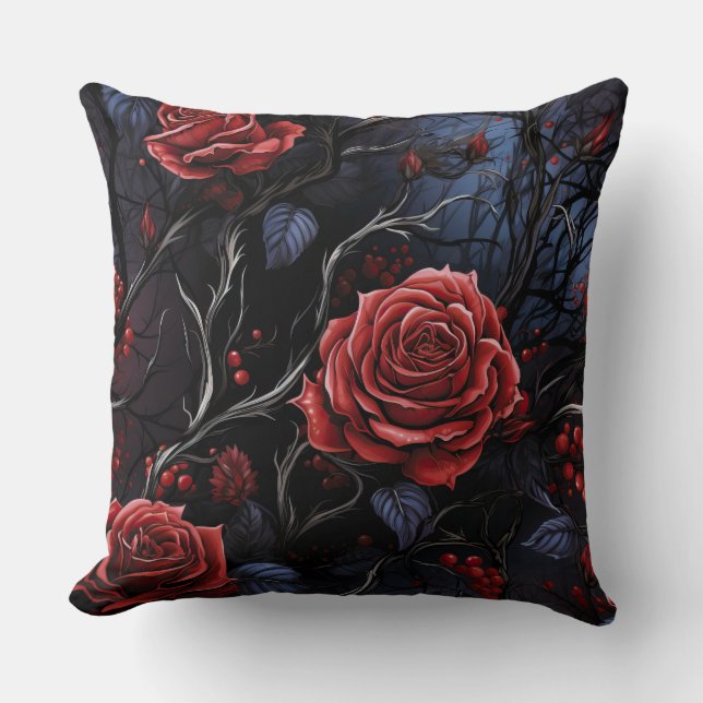 Twilight Thorns Botanical Throw Pillow (Front)